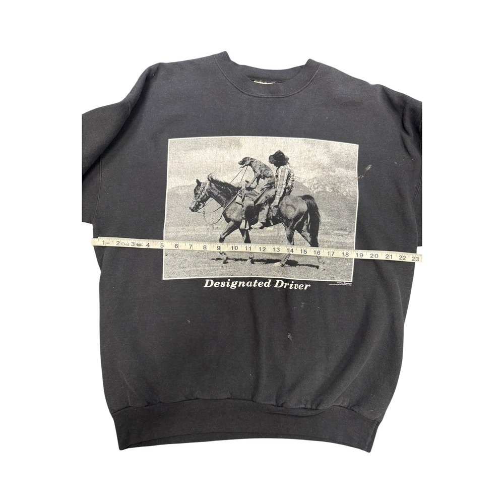 Hanes Sweatshirt Mens L Black Designated Driver Cowboy Horse Graphic Distressed - Picture 4 of 9